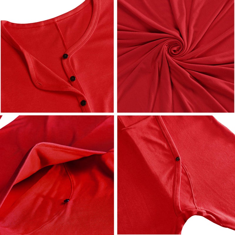 COLORFULLEAF Men's Cotton Thermal Underwear Union Suits Henley Onesies Base Layer (Red, L) - Image 5